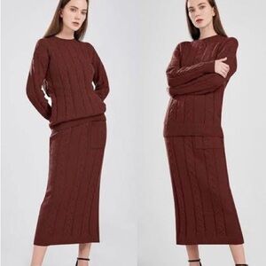 Elegant Brown Cable Knit Skirt